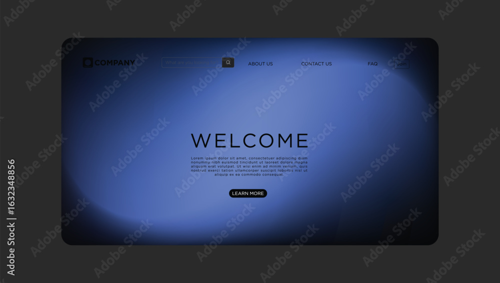 Poster welcome to our modern website landing page with clean design and elegant blue color scheme