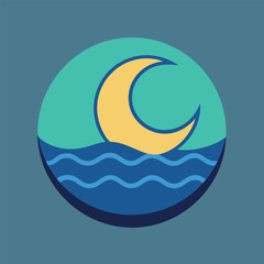 Crescent moon over water, abstract Islamic serenity, cool color palette