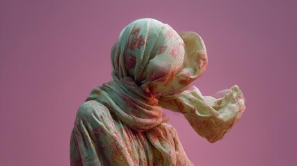 Ethereal Silhouette Wrapped in Floral Fabric