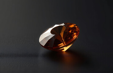 highly detailed captures single faceted brown gemstone intensely reflecting warm light smooth surface dark