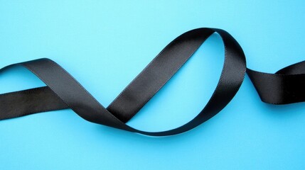 Elegant Black Ribbon on Blue Background: Minimalist Design, Serene Composition.