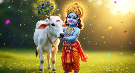 Bal Krishna with Cow: Divine Childhood of Lord Krishna