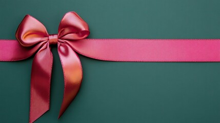 Lustrous Pink Satin Bow and Ribbon on an Elegant Dark Teal Textured Background