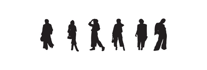 Muslim women wearing hijabs vector illustration. Elegant and modest female silhouettes, perfect for cultural, religious, fashion, and diversity-themed graphic designs.