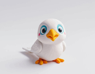 3d Colorful beautiful small bird vector. A high-quality, professional vector features a detailed figurine of a cartoonish blue and white bird. The bird, standing on a clean white surface.