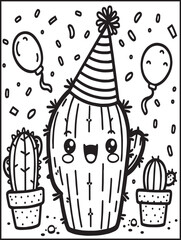 Printable coloring page for kids and adults: Kawaii cactus to color