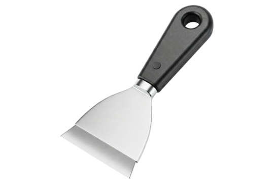 Handheld paint scraper tool with steel blade for renovation isolated on a transparent background