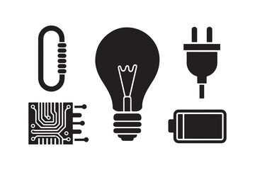 Collection of electrical and electronic components icons