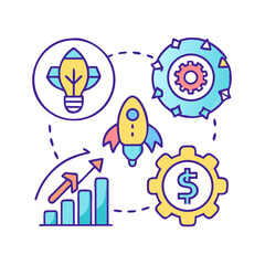 Startup and Business Strategy Icons Set – Growth, Innovation, Teamwork, and Planning
