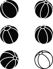 Six Black Silhouette Beach Balls on White Background summer