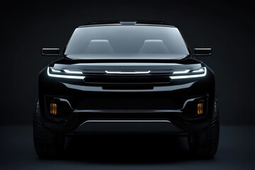 Naklejka premium Sleek SUV front view on black background