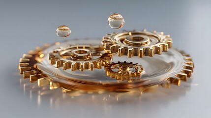 Intricate golden gears and cogs in perfect harmony