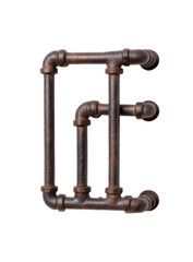 Rusty metal pipes forming the letter "E