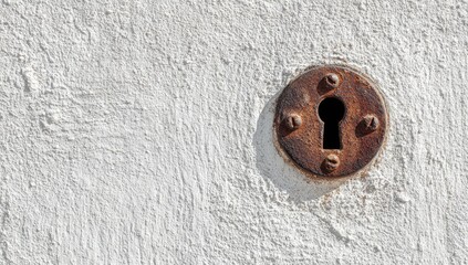 Rusty keyhole in white wall