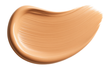 Smooth stroke of beige liquid foundation makeup with a glossy finish on transparent background.