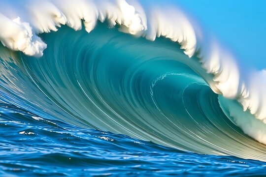 A powerful ocean wave curls and crashes with white foam and spray