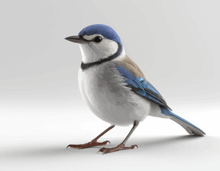 Bueautiful small bird vector with gray background. A high-quality, professional vector features a detailed figurine of a cartoonish blue and white bird. 
