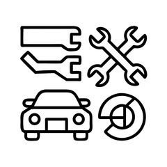 Auto Service and Car Maintenance Line Icons Set
