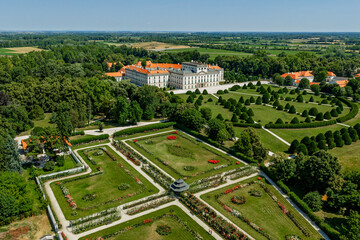 Aerial photo of Esterhazy castle in Ferton town, in countryside western Hungary, Europe.