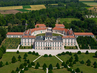 Aerial photo of Esterhazy castle in Ferton town, in countryside western Hungary, Europe.