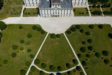 Aerial photo of Esterhazy castle in Ferton town, in countryside western Hungary, Europe.