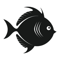 Discus Fish Silhouette Vector with Round Body and Flowing Fins Side View on White Background