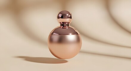 Rose Gold Perfume Bottle Isolated on Beige Background