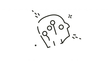 Head silhouette design with dots and lines for presentations, infographics, web design, or healthcarerelated visual content emphasizing brain function and connectivity.