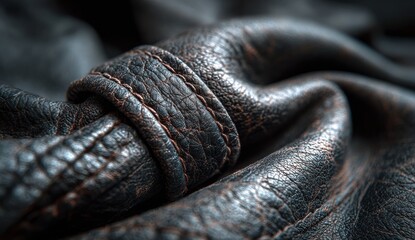 Elegant black leather featuring intricate texture details captured in a macro shot showcasing the unique patterns and luxurious appeal of high-quality material