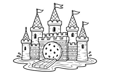 Dessert Castle with Waffle Cone Towers Isolated Vector Coloring Page