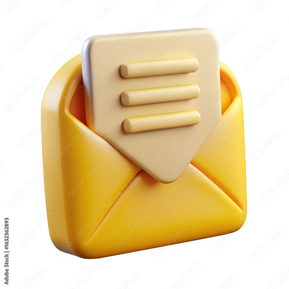 Poster 3d render yellow envelope icon isolated on transparent background