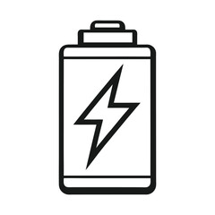 Battery Power and Energy Line Art Vector Icon with Lightning Bolt