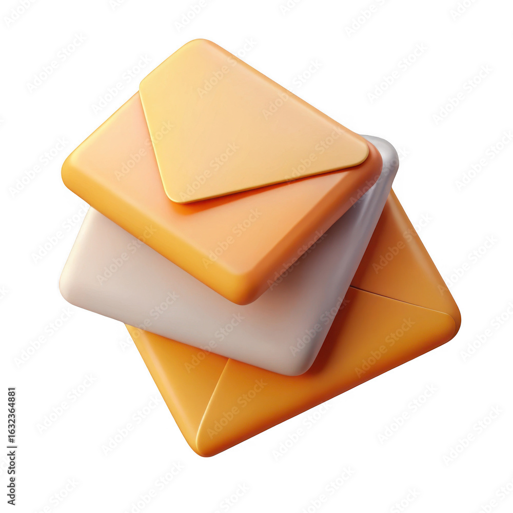 Poster stack of 3d rendered envelopes isolated on transparent background