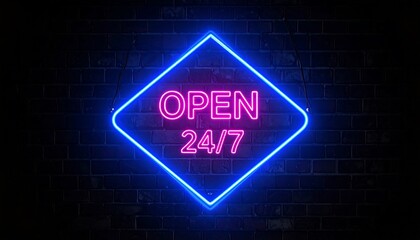 Neon sign, open 24/7
