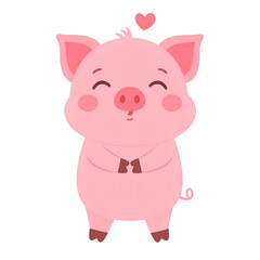 Fototapeta premium Pink Pig in Love: A cute, cartoon-style pig, expressing affection with a heart above its head. This whimsical artwork evokes feelings of love and endearment.