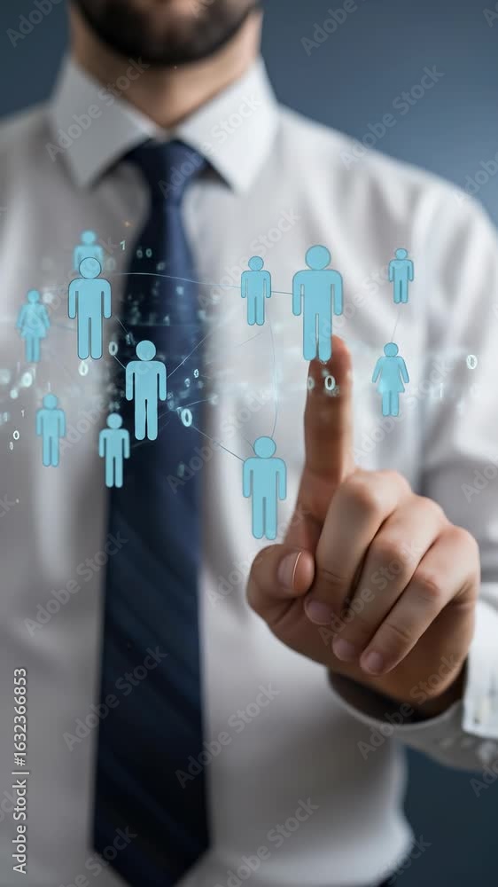 Poster network connections: business man connects digital social network with data sharing using augmented 