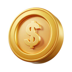 3d golden dollar coin isolated on transparent background