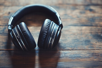 black wireless headphones on wooden table
