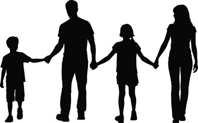 Silhouette of family holding hands, parents and children, unity, bonding, love, support, togetherness, happy moments, relationship, harmony, care