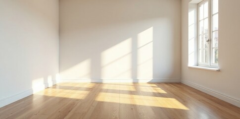 Obraz premium Spacious light-filled empty room, hardwood floor, apartment, modern