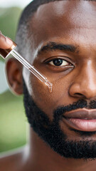 african american man applies a facial serum