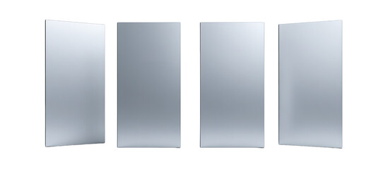 Three light gray rectangular panels, appearing to be hinged or adjustable, creating a modular design.  Each panel has a subtle reflective quality