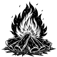 Bonfire surrounded by stones colored drawing realistic Minimalist concept vector illustration