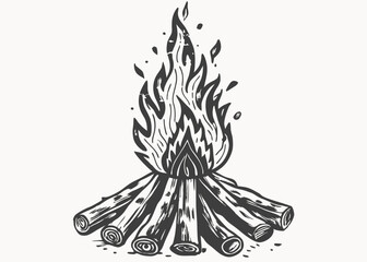 wood fire fire, flame, campfire, vintage style Minimalist concept vector illustration