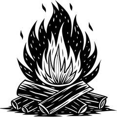 Bonfire surrounded by stones colored drawing realistic Minimalist concept vector illustration