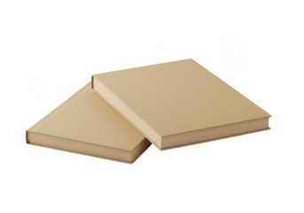 Two blank beige books stacked together isolated on transparent background