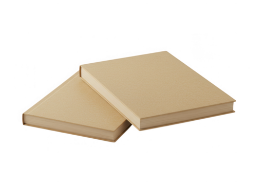 Two blank beige books stacked together isolated on transparent background