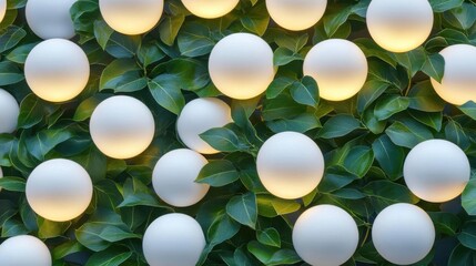 Glowing Orbs Among Green Foliage Create a Gentle Ambiance, and Nature's Embrace