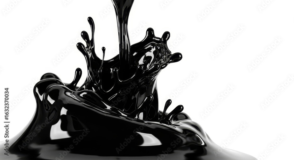 Poster black liquid splashing - close-up shot of a black liquid splashing and creating dynamic shapes again