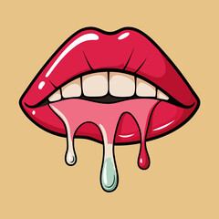 Red dripping girl lips. Woman bleeding sexy red mouth editable style vector illustratio